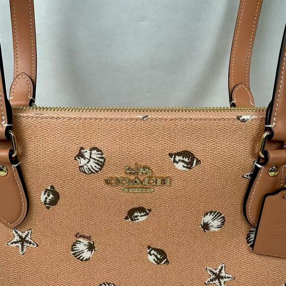 Coach Gallery Tote Bag With Shell Print In Canvas/Coral/Sunrise CBM12 NWT - Picture 7 of 9